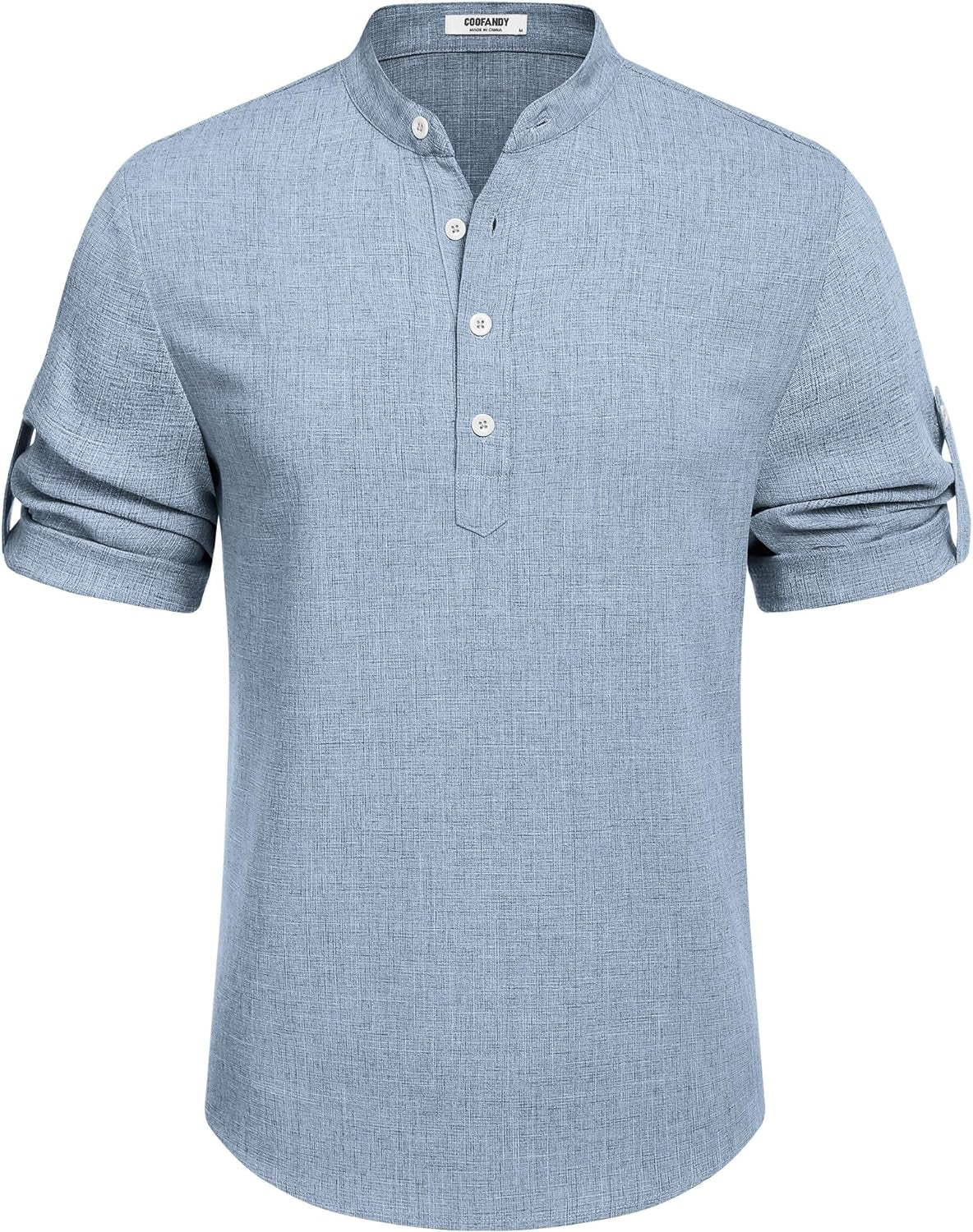 Men'S Casual Henley Shirt Short Sleeve Band Collar Linen Shirt Summer Beach Hippie T-Shirts